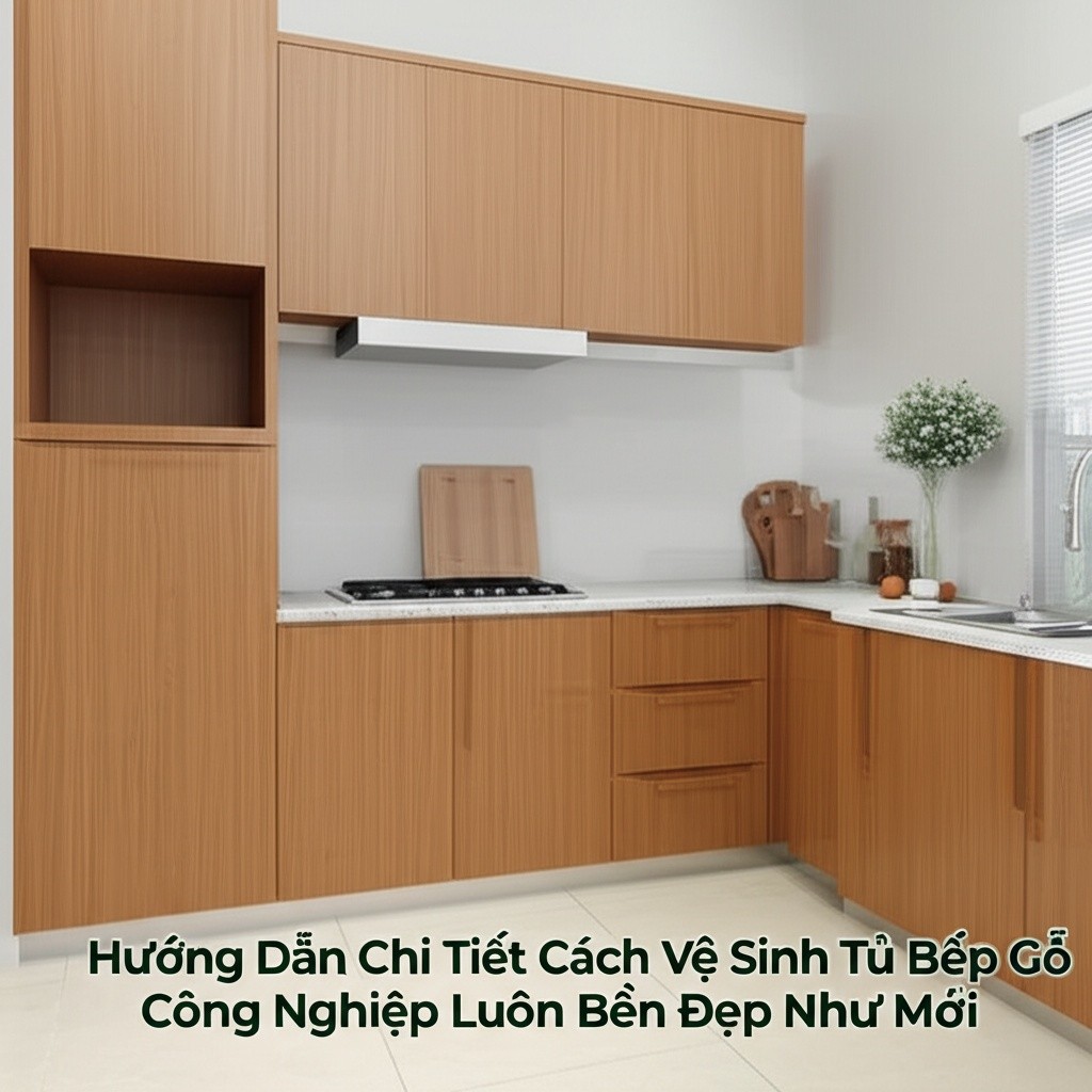 Hình minh họa cho bài viết: Hướng Dẫn Chi Tiết Cách Vệ Sinh Tủ Bếp Gỗ Công Nghiệp Luôn Bền Đẹp Như Mới
